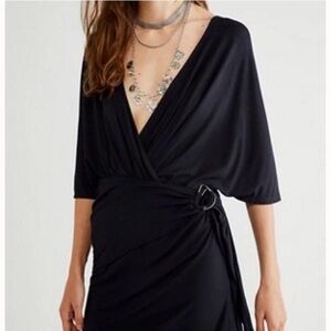 Free People Chelsea Black Knit Mini Dress NWT XS